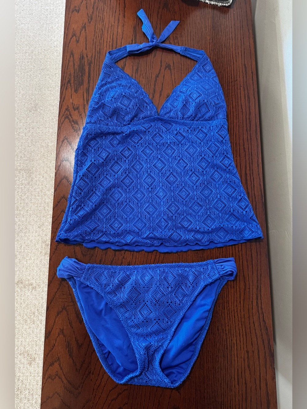 Blue Lace Halter Tankini Set Mossimo Size 8-10 (L)